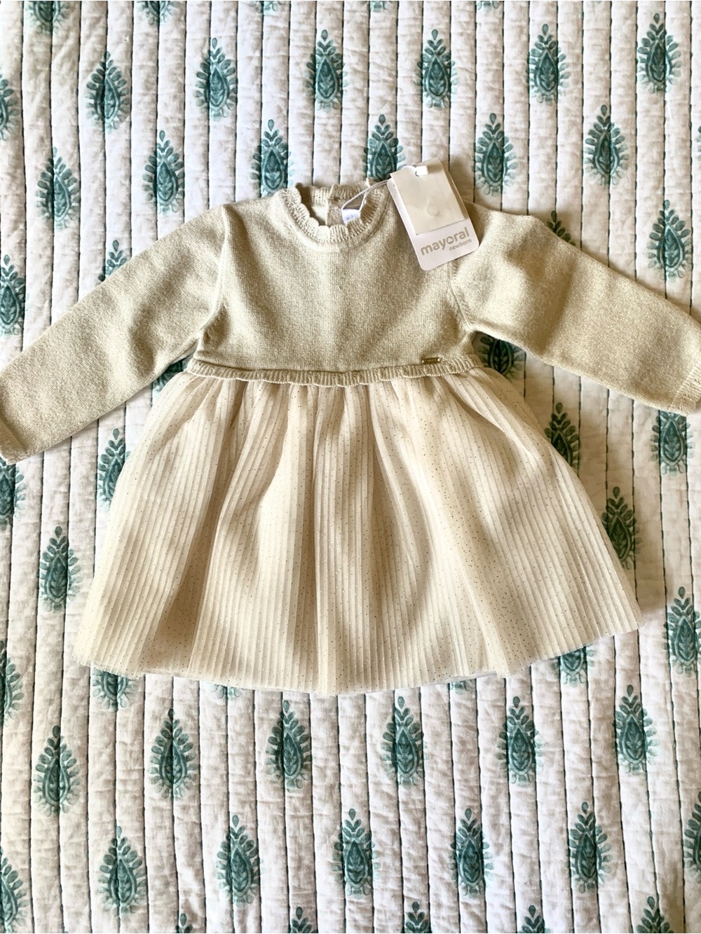 NWT MAYORAL BABY GIRL DRESS KNIT AND MESH SIZE 18 M